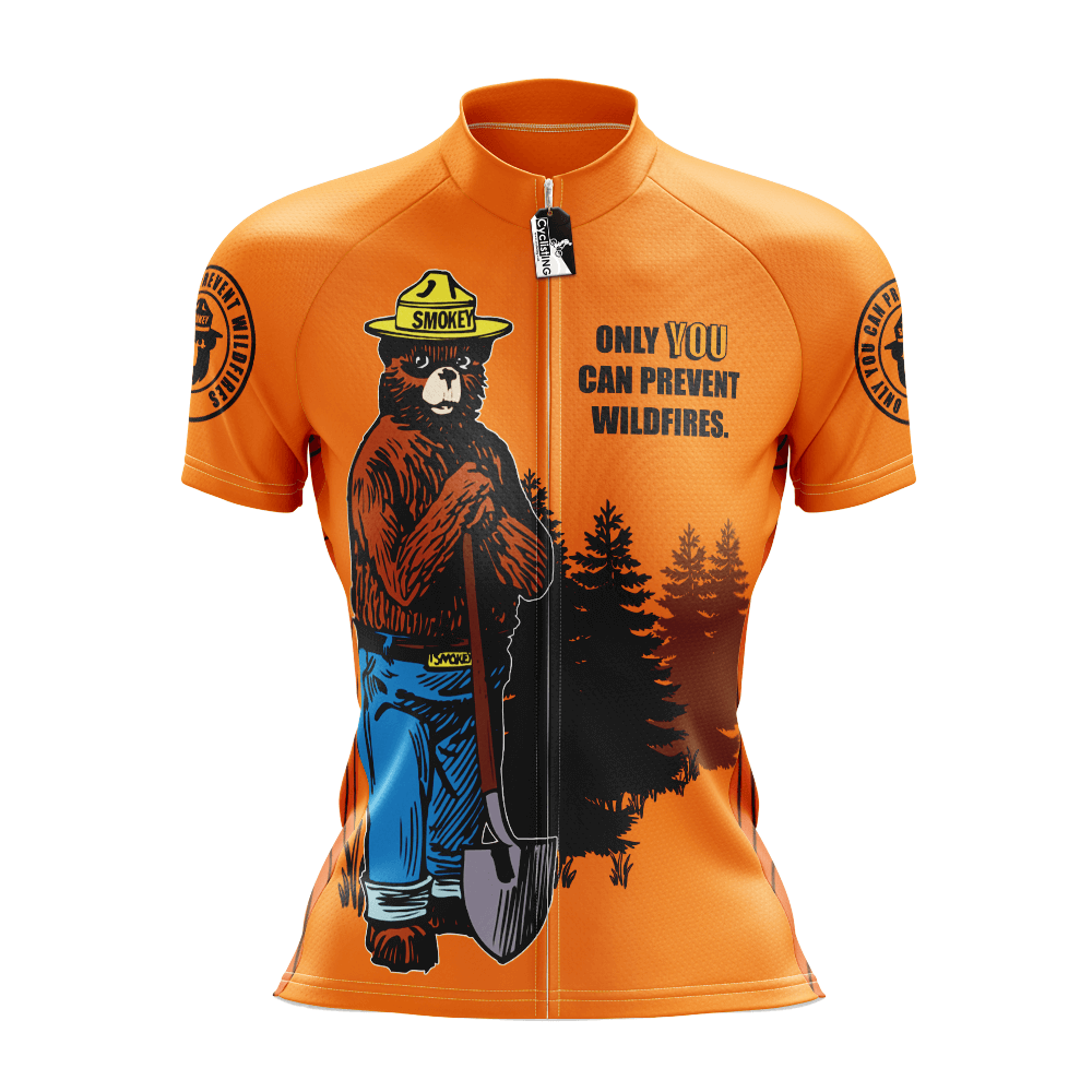 Retro Smokey Bear Prevent Wildfires Cycling Jersey Short Sleeve